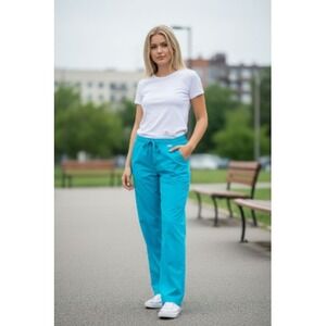 Pure Soft Scrub Pants Womens Large‎ Petite Turquoise Drawstring Uniform Nurse